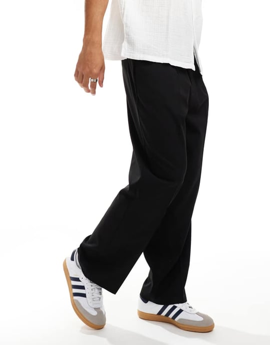 ADPT wide fit trousers in black with front pleat - Image 3