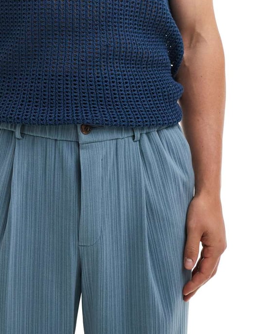 ASOS DESIGN midjan höga, vida byxor i damaskblåt textur - Image 4