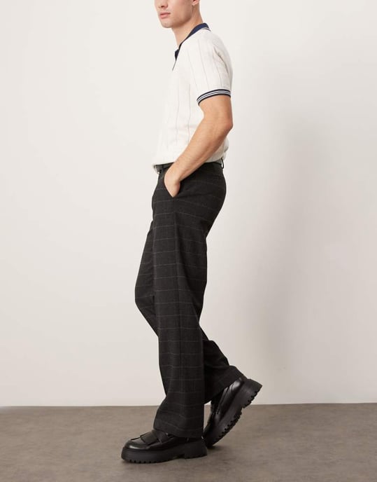 ASOS DESIGN smart raka ben ullblandning byxor i grå rutigt - Image 2