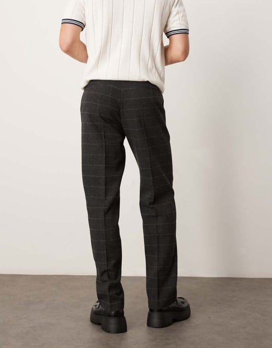 ASOS DESIGN smart raka ben ullblandning byxor i grå rutigt - Image 4