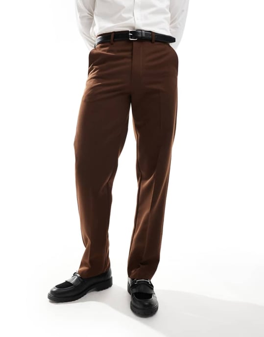 ASOS DESIGN smart raka byxor i brunt - Image 1