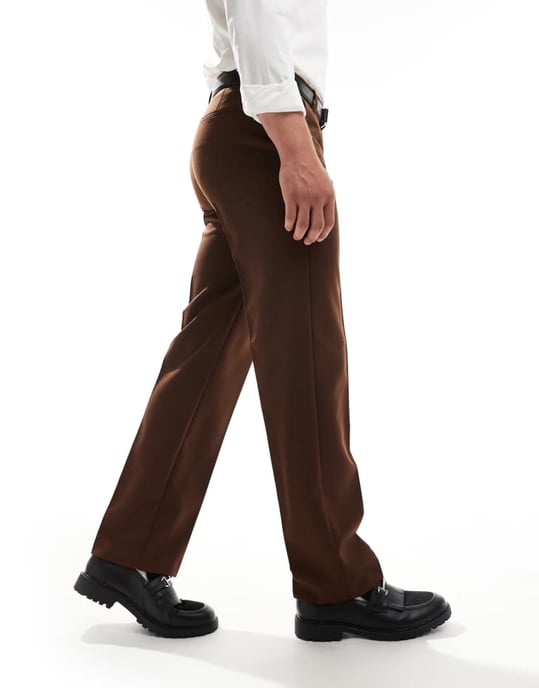 ASOS DESIGN smart raka byxor i brunt - Image 2