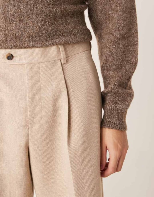 ASOS DESIGN smart vida byxor med veck i stenfärg med ull herringbone - Image 3