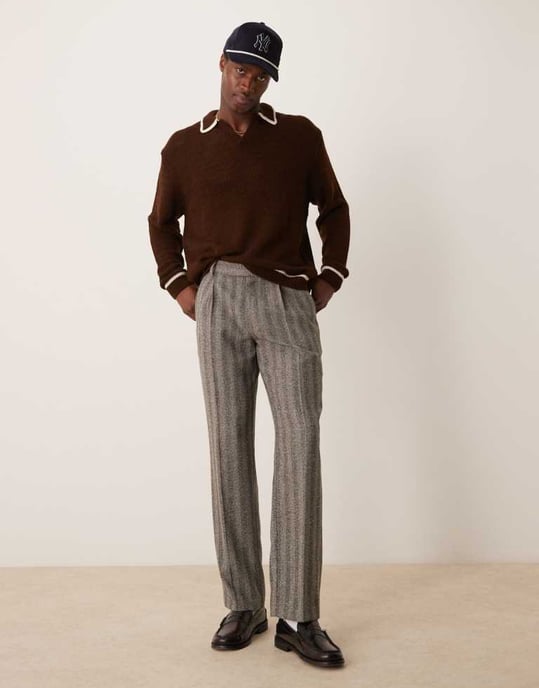 ASOS DESIGN smart raka texturerade byxor med frontveck i grått - Image 2