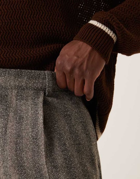 ASOS DESIGN smart raka texturerade byxor med frontveck i grått - Image 3