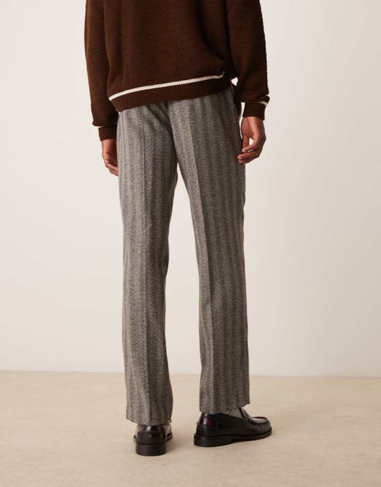 ASOS DESIGN smart raka texturerade byxor med frontveck i grått - Image 4
