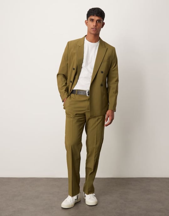 ASOS DESIGN raka kostymbyxor i olivgrön - Image 1