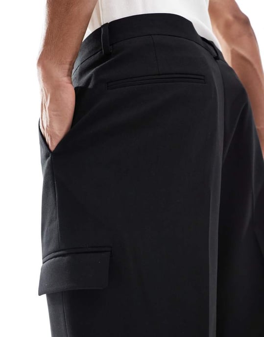 ASOS DESIGN smart co-ord vida cargobyxor i svart - Image 3