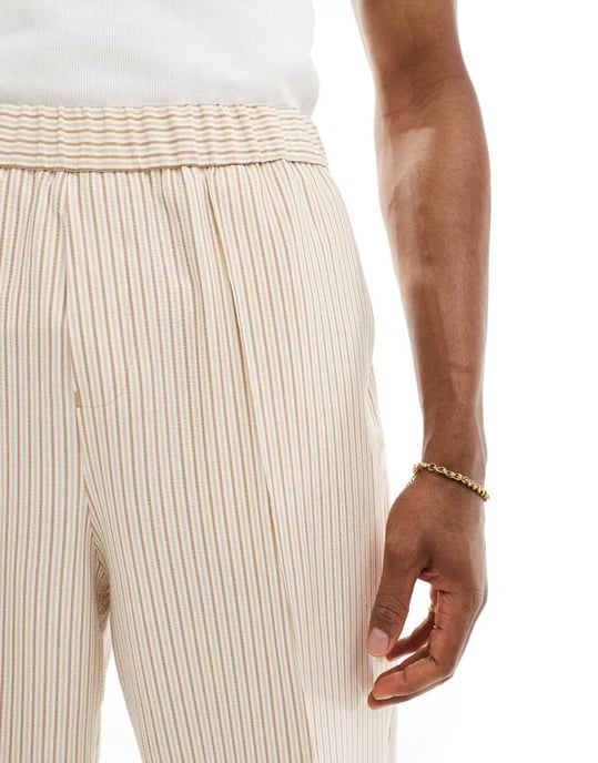 ASOS DESIGN smart co-ord byxor med vida ben i linne-striped - Image 3