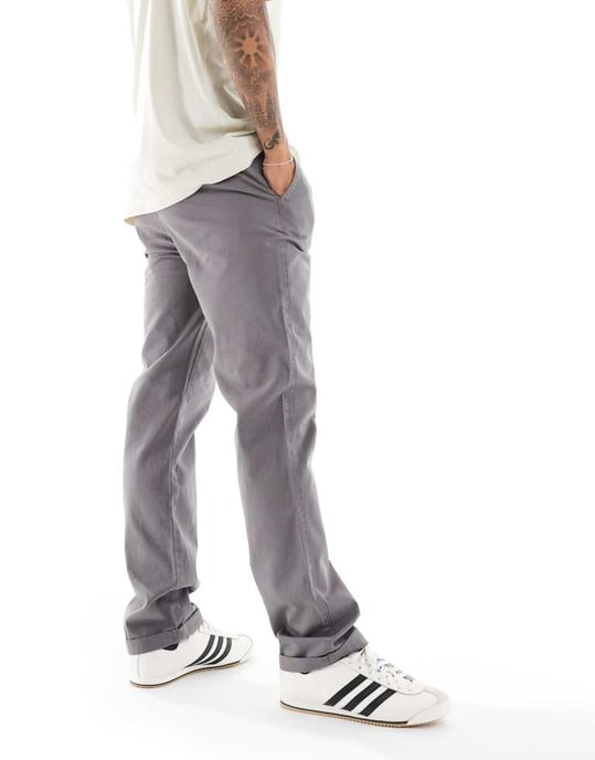 ASOS DESIGN rak ben chinos i grått - Image 4