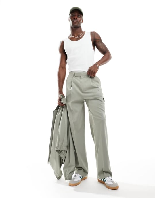 ASOS DESIGN vida ben smart co-ord cargo byxor i grön - Image 1