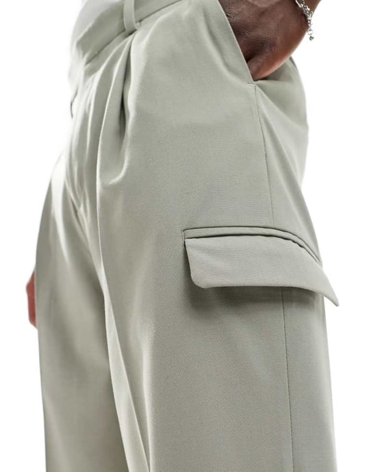 ASOS DESIGN vida ben smart co-ord cargo byxor i grön - Image 3