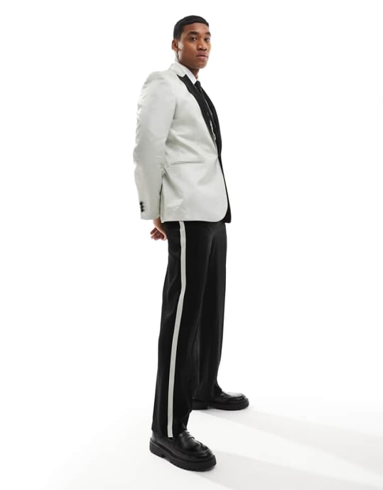 ASOS DESIGN breda smokingsbyxor i svart och silver - Image 1