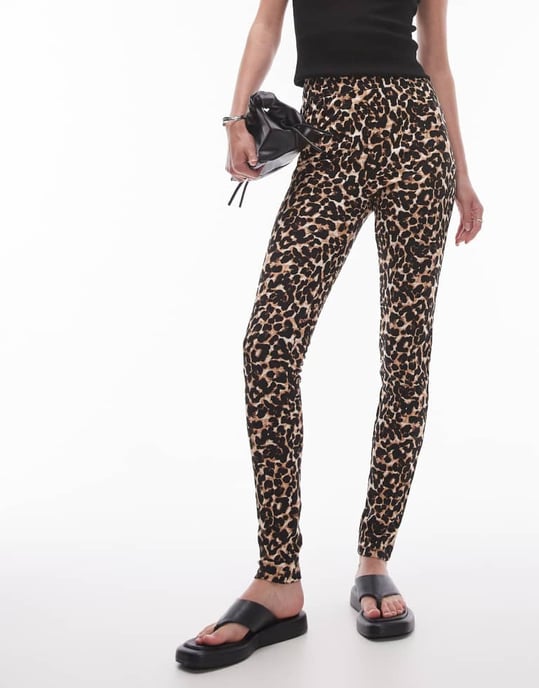 Topshop Tall leopardtryck leggings i brunt - Image 4