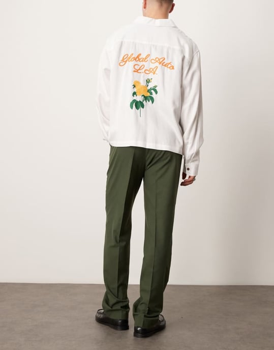 ASOS DESIGN smart hög midja raka benbyxor med veck i mörkgrön - Image 4