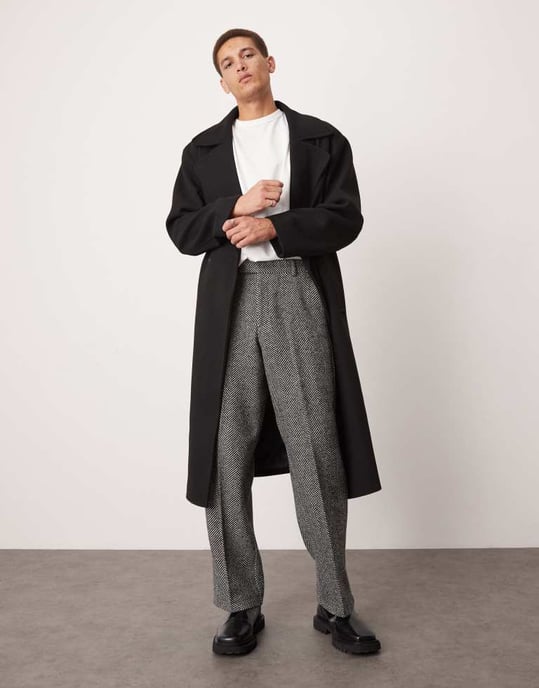 ASOS DESIGN smart vid ben i ullblandning med fiskbensmönster i svart - Image 2