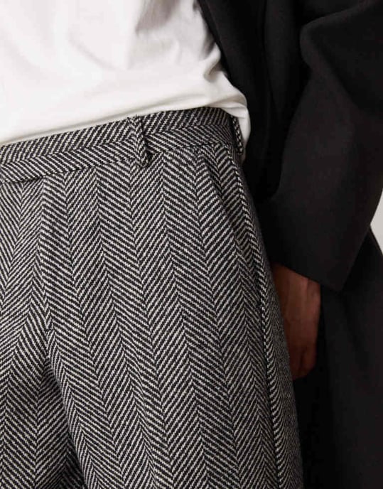 ASOS DESIGN smart vid ben i ullblandning med fiskbensmönster i svart - Image 3
