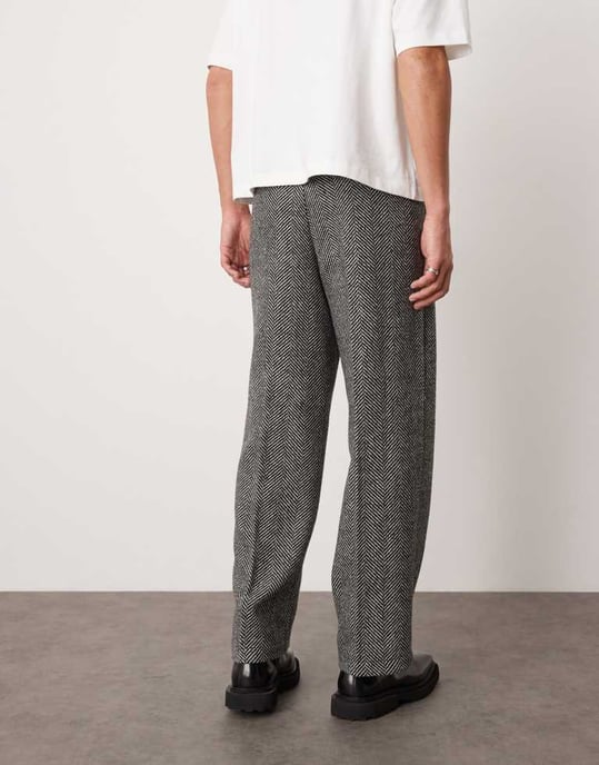 ASOS DESIGN smart vid ben i ullblandning med fiskbensmönster i svart - Image 4