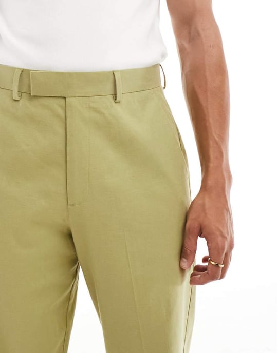ASOS DESIGN smart breda linneblandade byxor i salviagrön - Image 3
