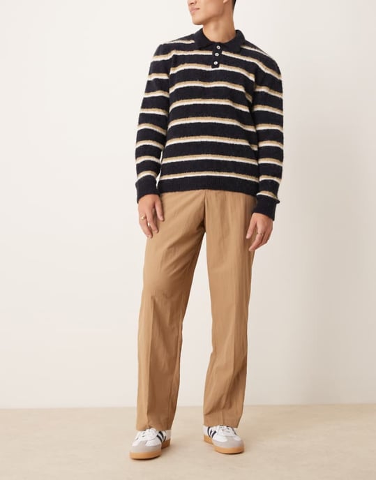 ASOS DESIGN smart hög midja vida byxor i sten - Image 1