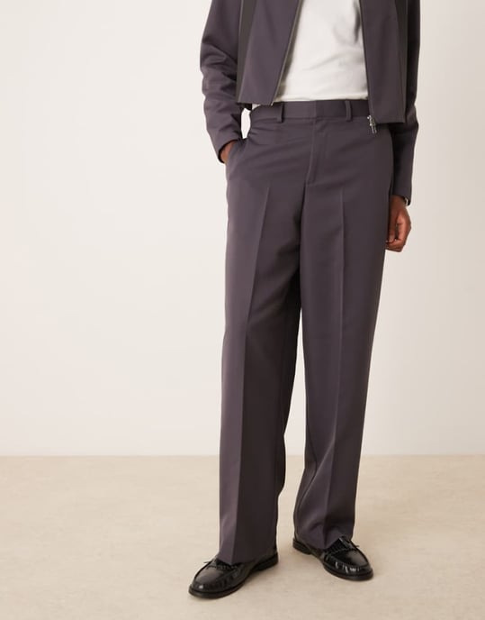 ASOS DESIGN hög midja bred ben smart co-ord byxa i kolgrå - Image 1