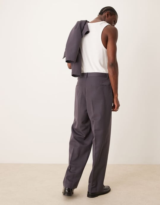 ASOS DESIGN hög midja bred ben smart co-ord byxa i kolgrå - Image 2