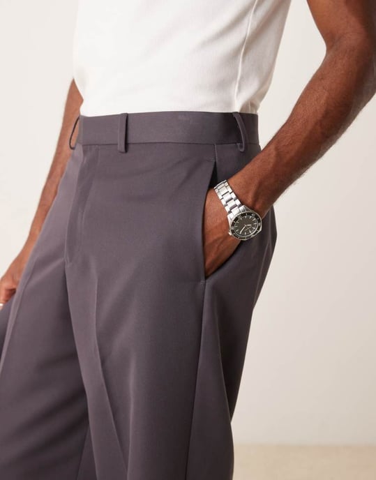 ASOS DESIGN hög midja bred ben smart co-ord byxa i kolgrå - Image 3