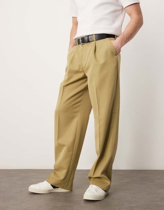ASOS DESIGN smart vida byxor med framfåll i kamel - Image 2