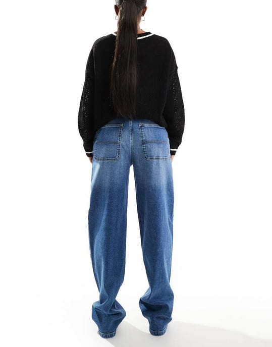 ONLY Gia mid rise löst baggy jeans i medelblå tvätt - Image 2