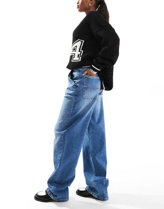 ONLY Gia mid rise löst baggy jeans i medelblå tvätt - Image 3
