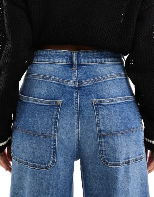 ONLY Gia mid rise löst baggy jeans i medelblå tvätt - Image 4