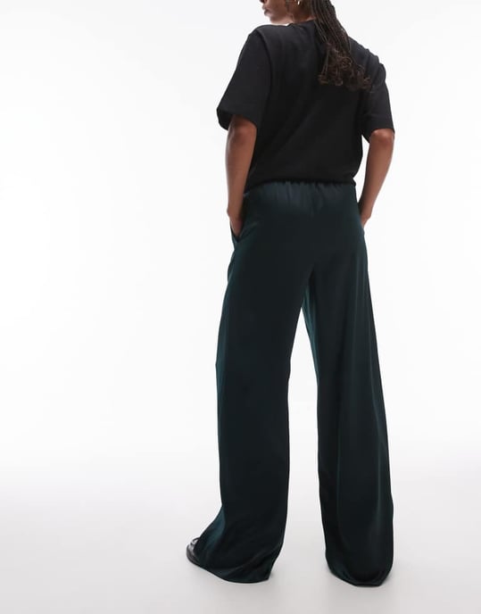 Topshop satängdragskortsbyxor i skogsgrön - Image 4