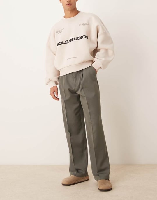 ASOS DESIGN smart vida byxor med framveckt i dämpad grön - Image 3
