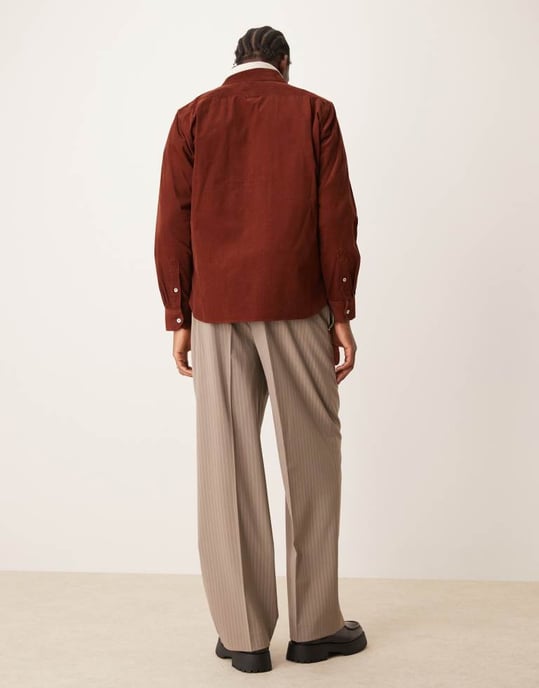 ASOS DESIGN byxor med vid ben i brun randig stil - Image 3
