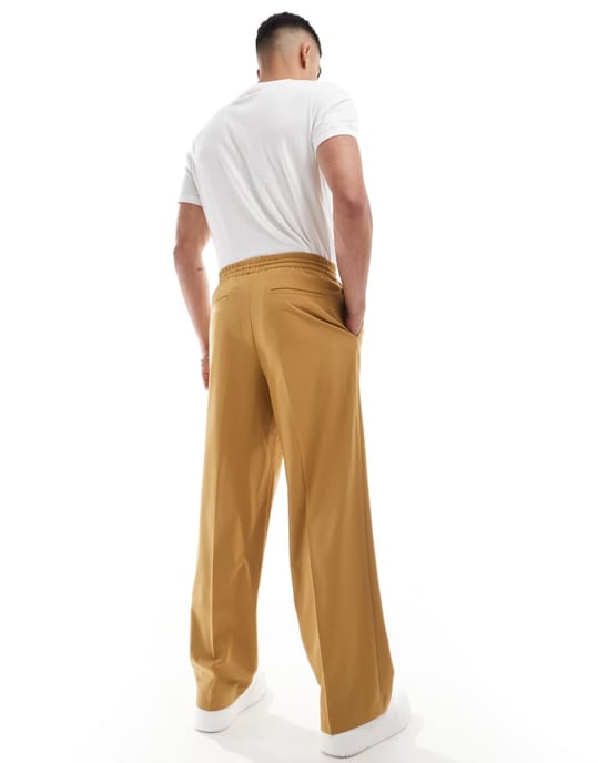 ASOS DESIGN smart co-ord byxor med vida ben i senapsgul - Image 2