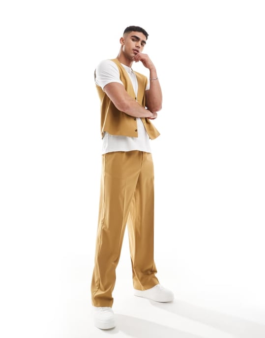 ASOS DESIGN smart co-ord byxor med vida ben i senapsgul - Image 3