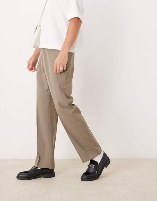 ASOS DESIGN smart raka herringbone-byxor i ljusbrun - Image 3
