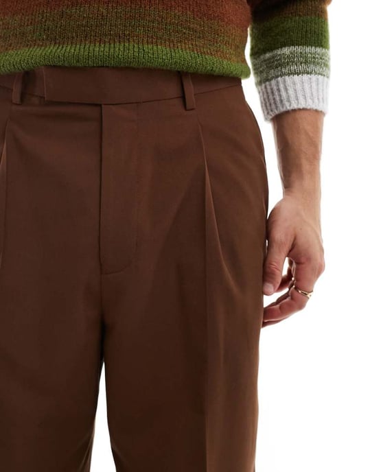 ASOS DESIGN smart vida byxor med framvikt i brun - Image 3