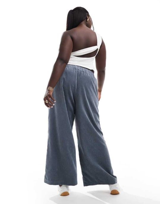 ASOS DESIGN Curve kord badkjol med vida ben i blått - Image 3