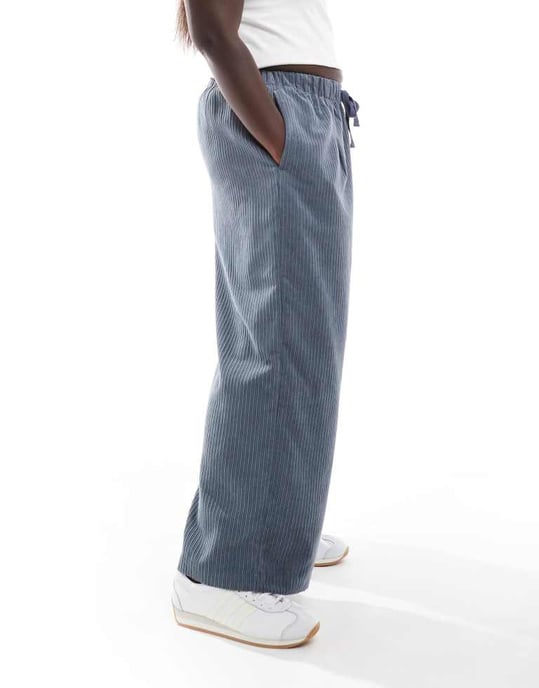 ASOS DESIGN Curve kord badkjol med vida ben i blått - Image 4