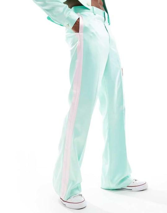 ASOS DESIGN smart co-ord vida satintights i rosa med sidostripor - Image 1