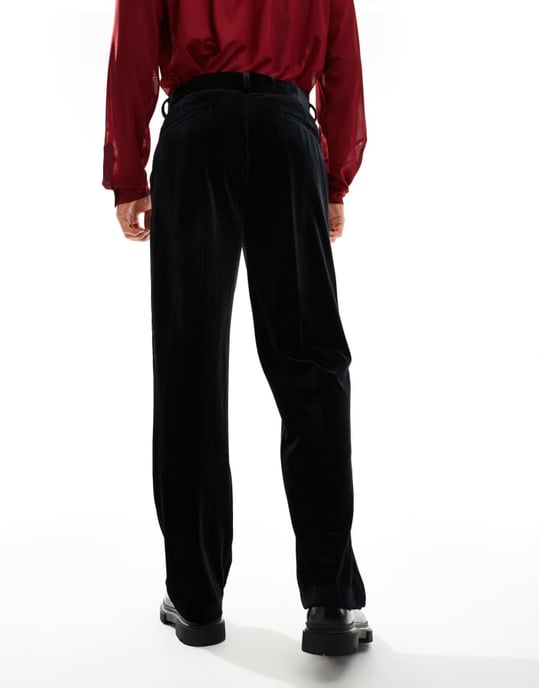 ASOS DESIGN smart raka ben sammetbyxor i svart - Image 2