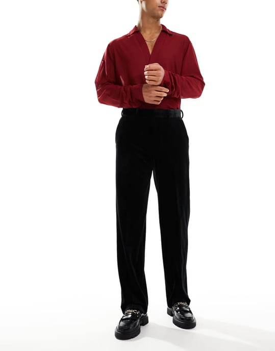 ASOS DESIGN smart raka ben sammetbyxor i svart - Image 4