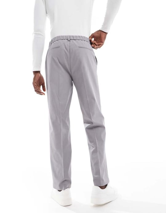 ASOS DESIGN smart co-ord raka byxor i grått med elastisk midja - Image 2