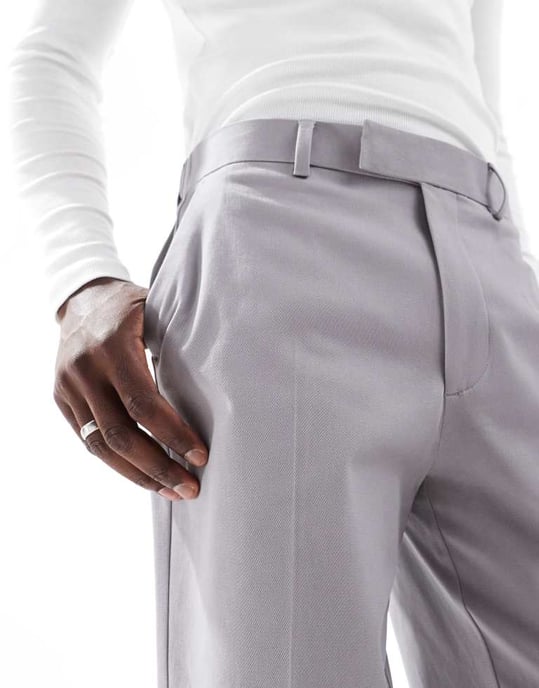 ASOS DESIGN smart co-ord raka byxor i grått med elastisk midja - Image 3
