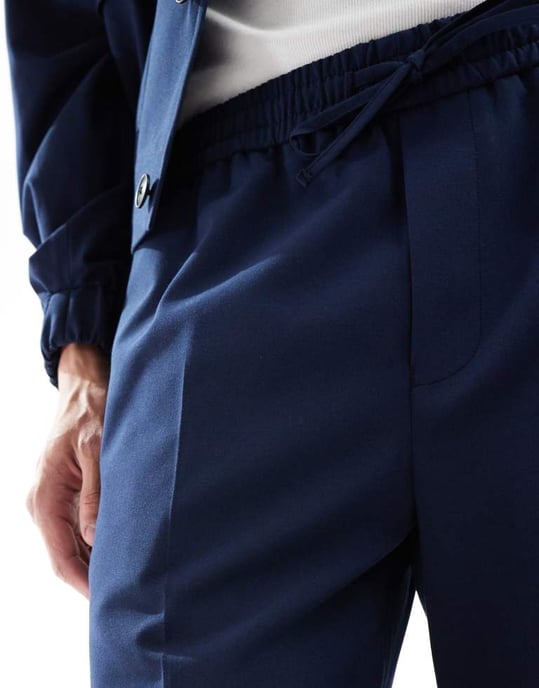 ASOS DESIGN smart co-ord pull on straight leg trousers in navy - Image 3