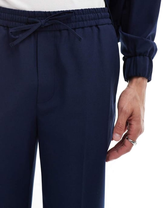 ASOS DESIGN smart co-ord pull on straight leg trousers in navy - Image 4