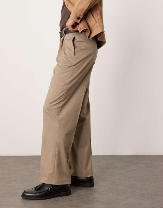 ASOS DESIGN smart premium vida byxor med dubbel veck i sten - Image 2