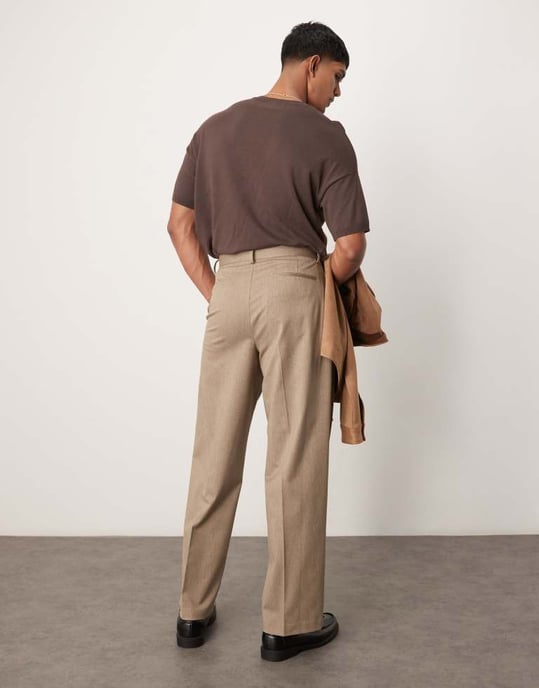 ASOS DESIGN smart premium vida byxor med dubbel veck i sten - Image 3