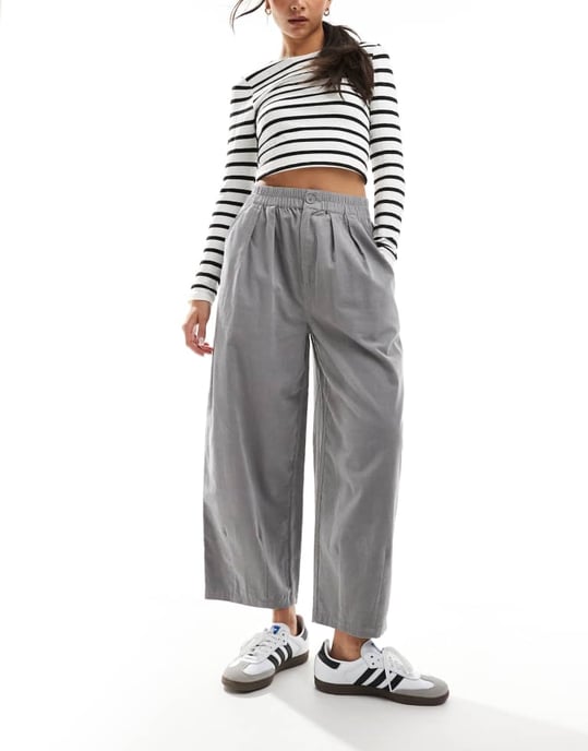 ASOS DESIGN kordad beskuren ballongbyxa i grått - Image 4
